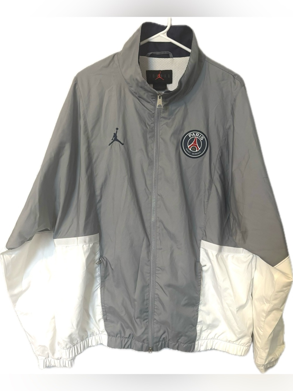 Air Jordan Men’s Paris Saint-Germain Windbreaker Jacket - XL - White-Gray - Blue
